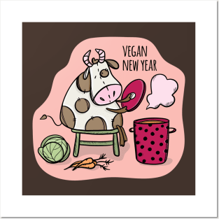 cow vegan new year Posters and Art
